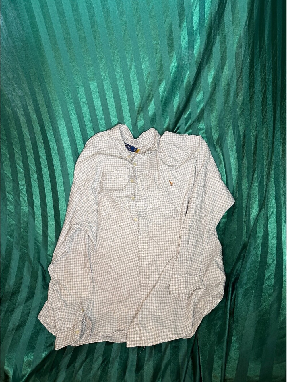 Polo Ralph Lauren Gray Gingham Button Down Shirt 3XB Big 3XL Pony Logo Cotton